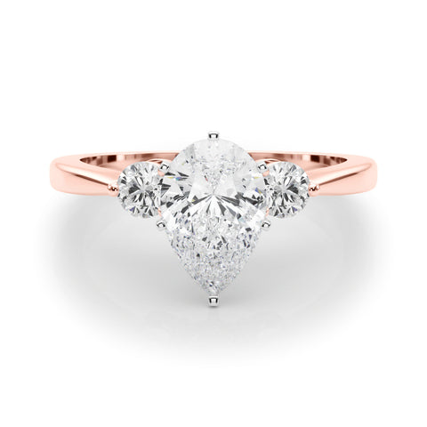 Rose gold Three-Stone Pear Solitaire Ring with Tapered Band and Four-Prong Setting