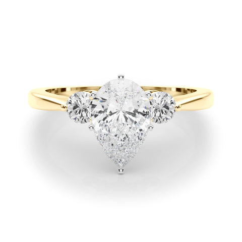 Yellow gold Three-Stone Pear Solitaire Ring with Tapered Band and Four-Prong Setting