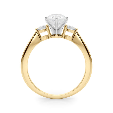 Yellow gold Three-Stone Pear Solitaire Ring with Tapered Band and Four-Prong Setting