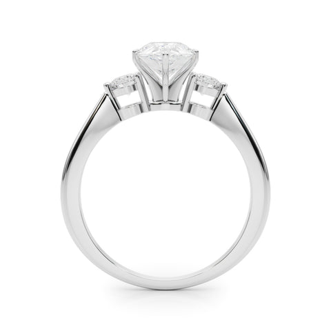 White gold Three-Stone Pear Solitaire Ring with Tapered Band and Four-Prong Setting