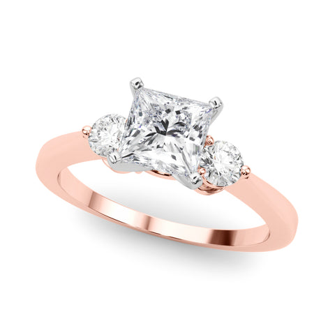 Rose gold Three-Stone Princess Solitaire Ring with Tapered Band and Four-Prong Setting