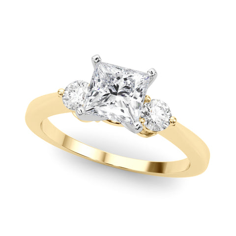 Yellow gold Three-Stone Princess Solitaire Ring with Tapered Band and Four-Prong Setting