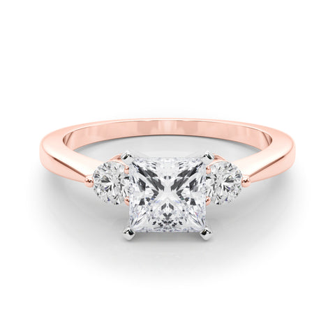 Rose gold Three-Stone Princess Solitaire Ring with Tapered Band and Four-Prong Setting