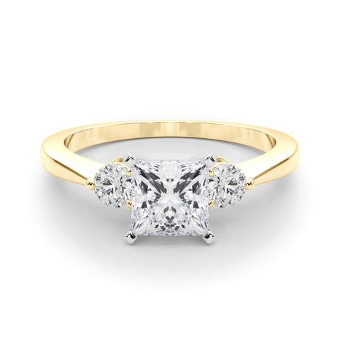 Yellow gold Three-Stone Princess Solitaire Ring with Tapered Band and Four-Prong Setting