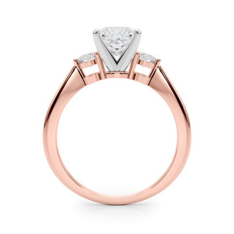 Rose gold Three-Stone Princess Solitaire Ring with Tapered Band and Four-Prong Setting