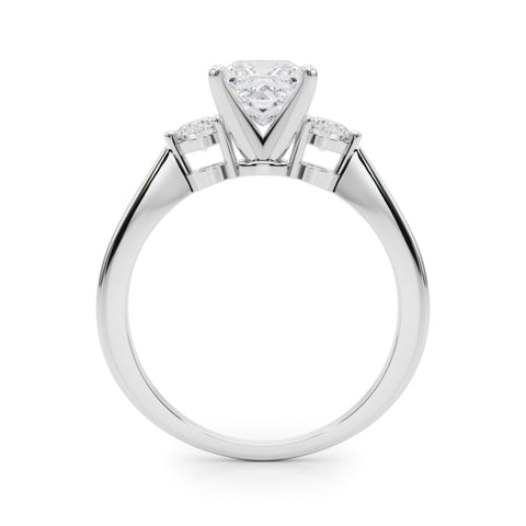 White gold Three-Stone Princess Solitaire Ring with Tapered Band and Four-Prong Setting