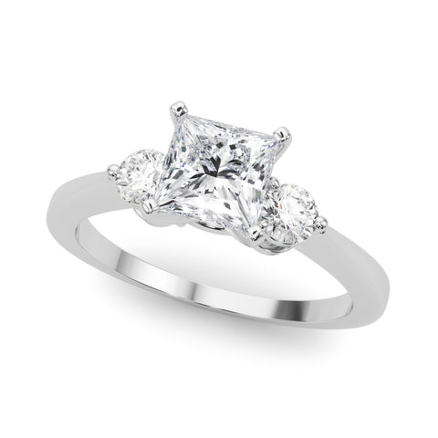 White gold Three-Stone Princess Solitaire Ring with Tapered Band and Four-Prong Setting