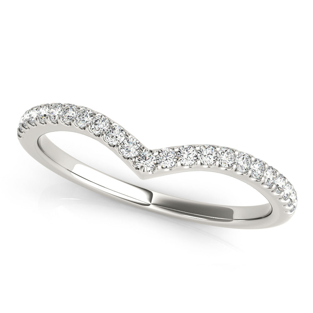 White gold Pavé Round Diamond Chevron Band with Shared Prong Setting 1