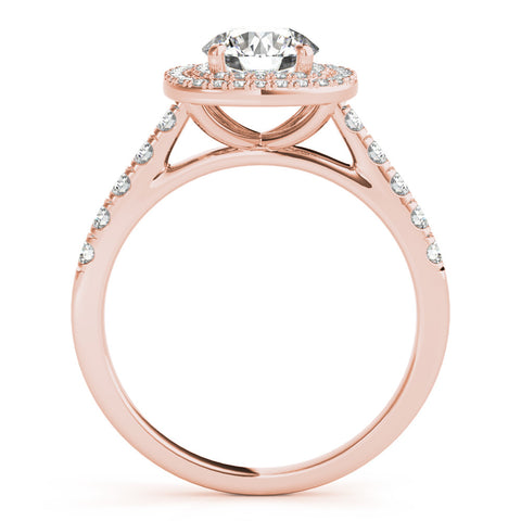 Rose gold Cushion Halo Round Diamond Pavé Band Ring with Four-Prong Setting
