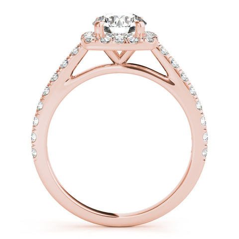 Rose gold Cushion Halo Round Diamond Pave Band Four-Prong Ring