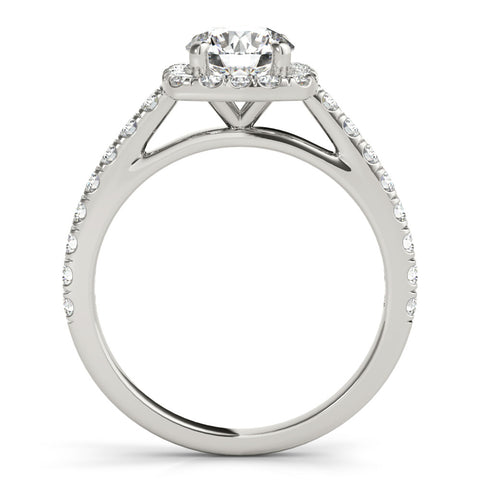 White gold Cushion Halo Round Diamond Pave Band Four-Prong Ring