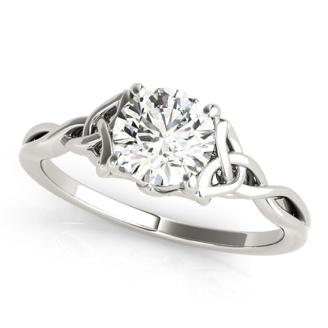 White gold Round Solitaire Celtic Knot Engagement Ring with Four-Prong Setting