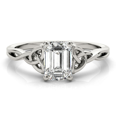 Platinum Emerald Cut Solitaire Celtic Knot Ring with Four-Prong Setting