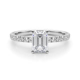 10K White Gold 1.06 Carat F VVS2 Radiant Solitaire Pave Diamond Engagement Ring with Four-Prong Setting