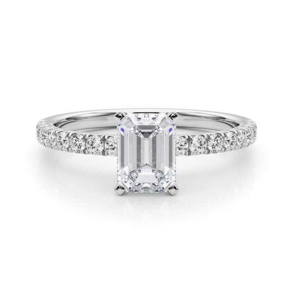 10K White Gold 1.06 Carat F VVS2 Radiant Solitaire Pave Diamond Engagement Ring with Four-Prong Setting