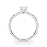 10K White Gold 1.06 Carat F VVS2 Radiant Solitaire Pave Diamond Engagement Ring with Four-Prong Setting