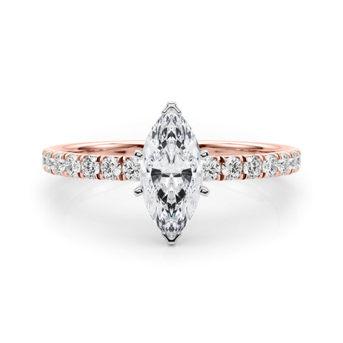 Rose gold Marquise Solitaire Pave Diamond Engagement Ring with Four-Prong Setting