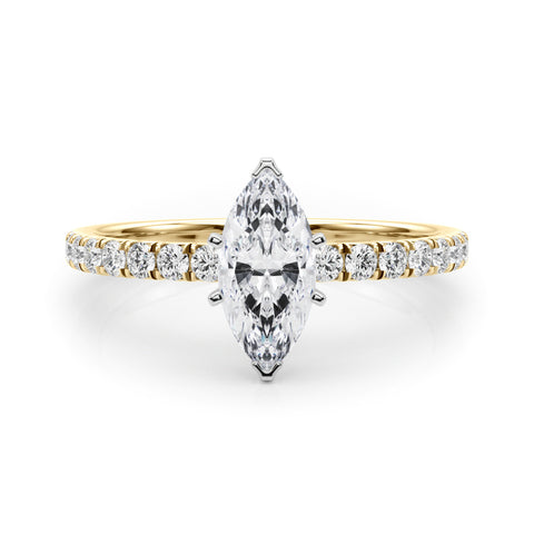 Yellow gold Marquise Solitaire Pave Diamond Engagement Ring with Four-Prong Setting