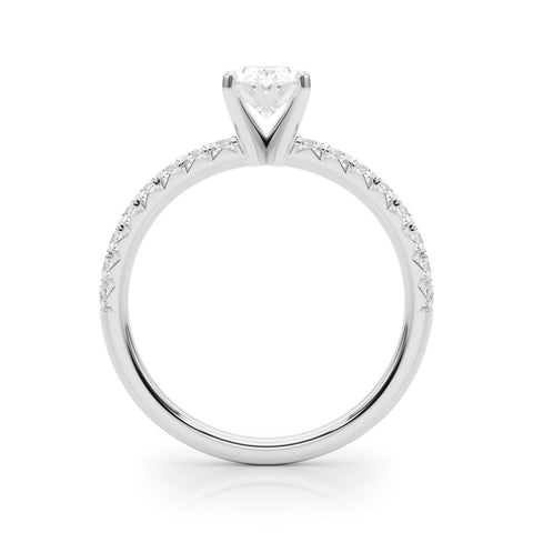 White gold Oval Solitaire Pave Diamond Engagement Ring with Four-Prong Setting