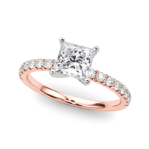 Rose gold Princess Solitaire Pave Diamond Engagement Ring with Four-Prong Setting