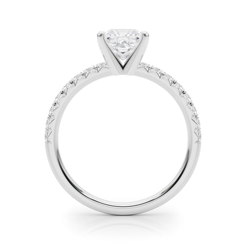 White gold Princess Solitaire Pave Diamond Engagement Ring with Four-Prong Setting