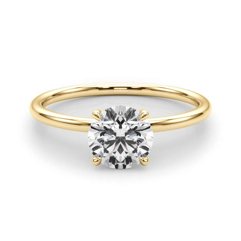Yellow gold Round Solitaire Diamond Ring with 4-Prong Setting on a Classic Band