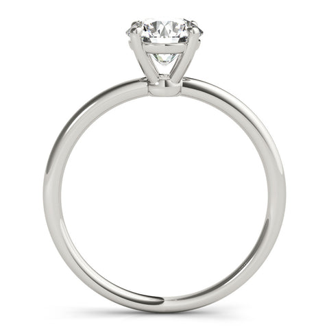 White gold Round Solitaire Diamond Ring with 4-Prong Setting on a Classic Band