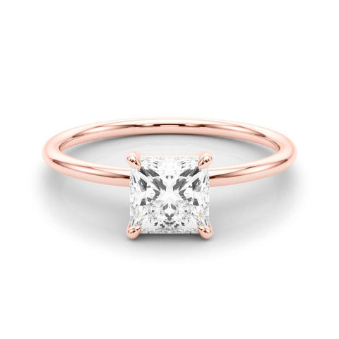 Rose gold Princess Cut Solitaire Engagement Ring with Thin Band and Four-Prong Setting