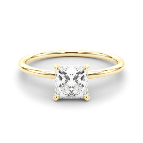 Yellow gold Princess Cut Solitaire Engagement Ring with Thin Band and Four-Prong Setting