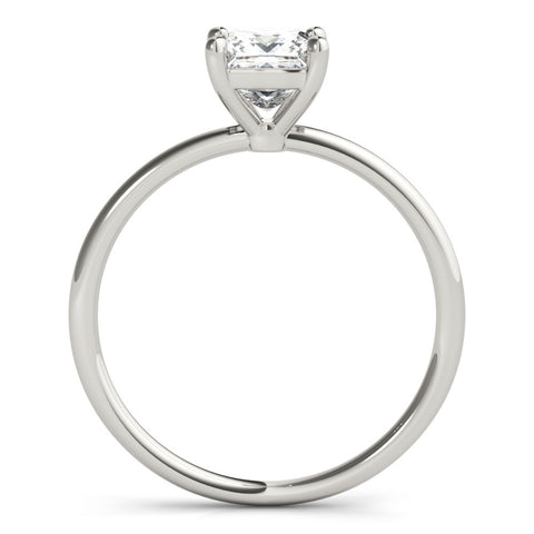 White gold Princess Cut Solitaire Engagement Ring with Thin Band and Four-Prong Setting
