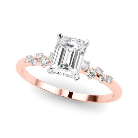 Rose gold Emerald Diamond Cluster Prong-Set Solitaire Ring