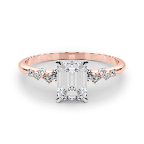 Rose gold Emerald Diamond Cluster Prong-Set Solitaire Ring