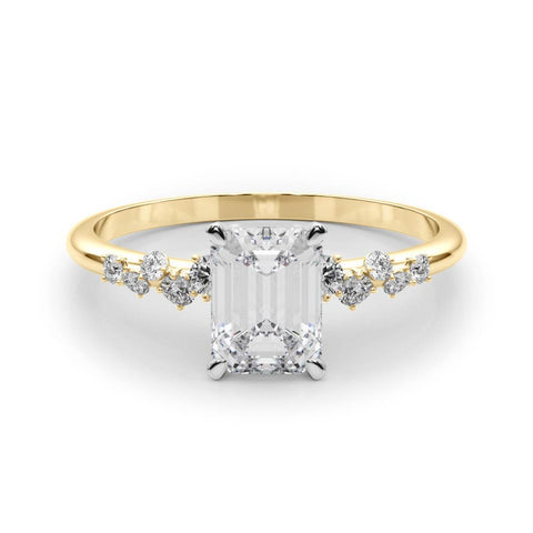 Yellow gold Emerald Diamond Cluster Prong-Set Solitaire Ring