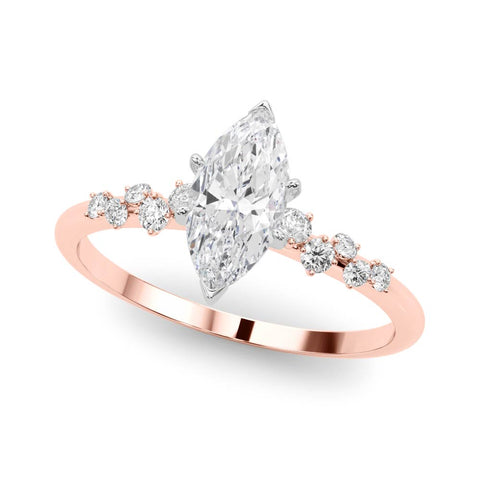 Rose gold Marquise Diamond Cluster Prong-Set Solitaire Ring