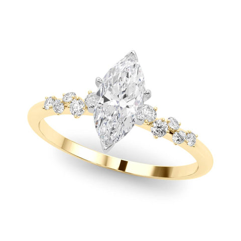 Yellow gold Marquise Diamond Cluster Prong-Set Solitaire Ring