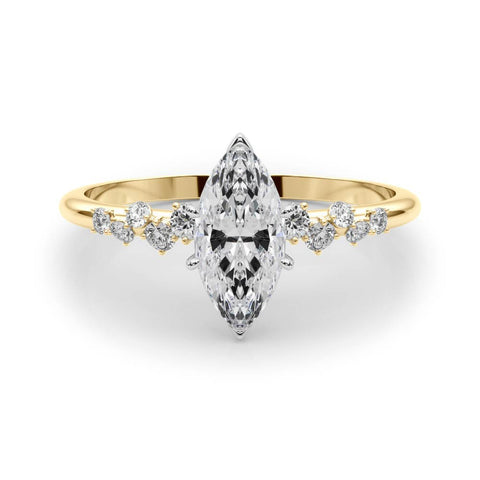 Yellow gold Marquise Diamond Cluster Prong-Set Solitaire Ring