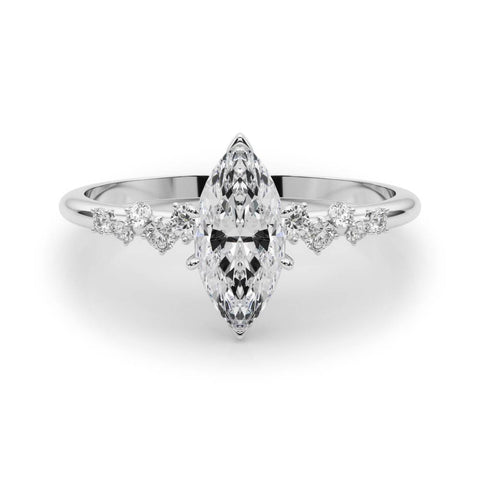 White gold Marquise Diamond Cluster Prong-Set Solitaire Ring