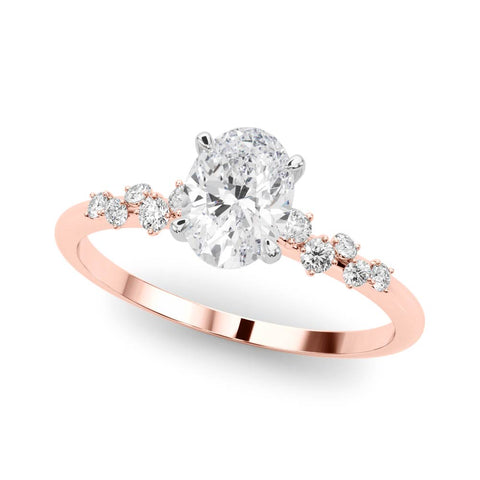 Rose gold Oval Diamond Cluster Prong-Set Solitaire Ring