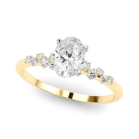 Yellow gold Oval Diamond Cluster Prong-Set Solitaire Ring