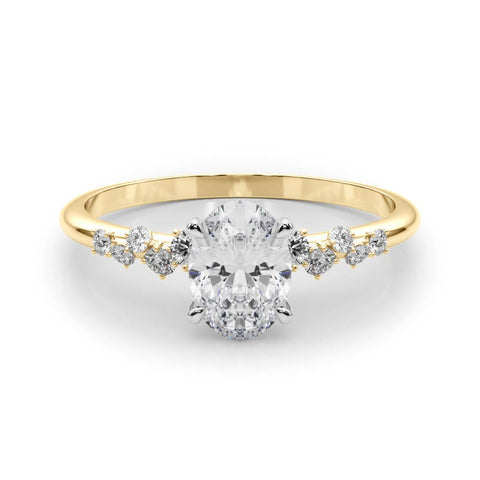 Yellow gold Oval Diamond Cluster Prong-Set Solitaire Ring