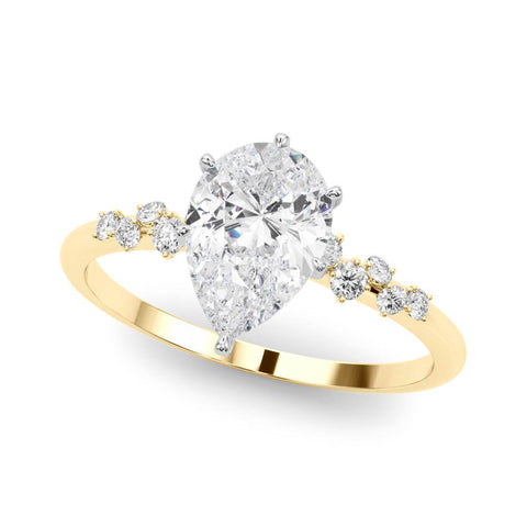 Yellow gold Pear Diamond Cluster Prong-Set Solitaire Ring