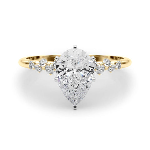 Yellow gold Pear Diamond Cluster Prong-Set Solitaire Ring