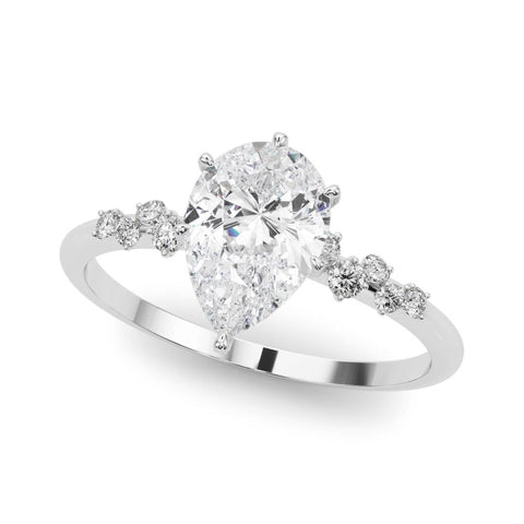 White gold Pear Diamond Cluster Prong-Set Solitaire Ring