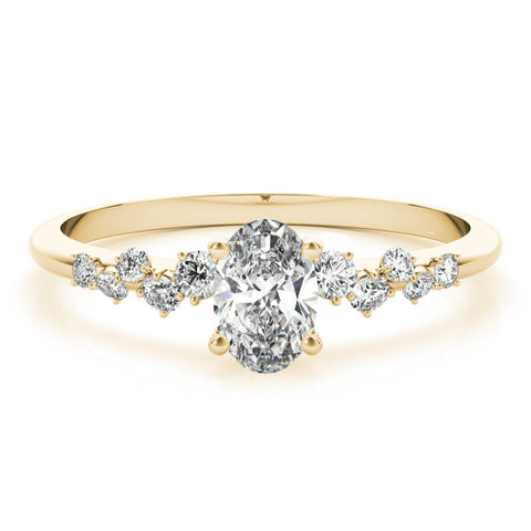 Yellow gold Round Diamond Cluster Prong-Set Solitaire Ring