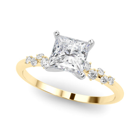 Yellow gold Princess Diamond Cluster Prong-Set Solitaire Ring