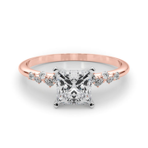 Rose gold Princess Diamond Cluster Prong-Set Solitaire Ring