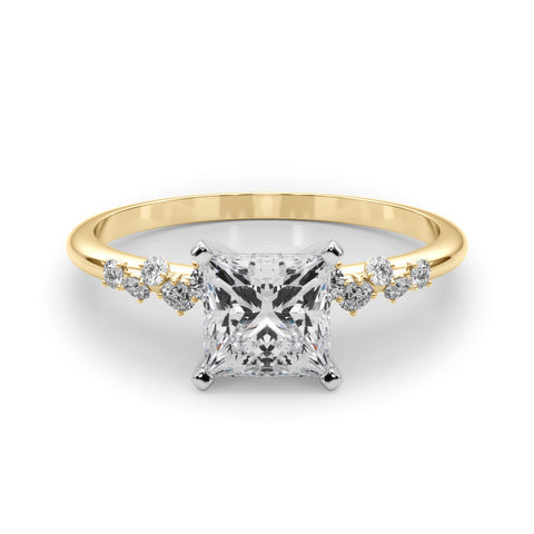 Yellow gold Princess Diamond Cluster Prong-Set Solitaire Ring