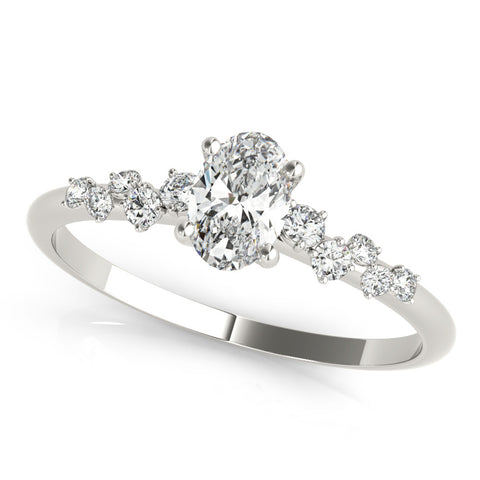 White gold Round Diamond Cluster Prong-Set Solitaire Ring