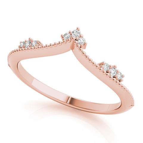 Rose gold Diamond Chevron Milgrain Band with Round Cut Stones and Prong Setting 1