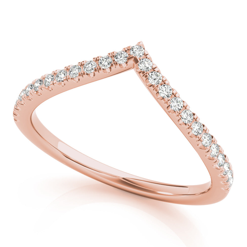 Rose gold Diamond Pavé V-Shaped Chevron Band with Round Cut Stones and Shared Prong Setting 1